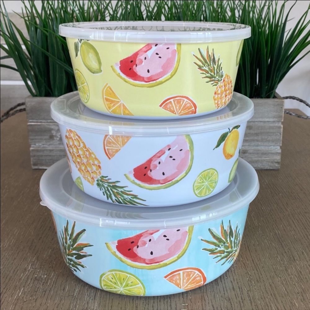 Melamine fruit stacking container set of 3 with Lids
